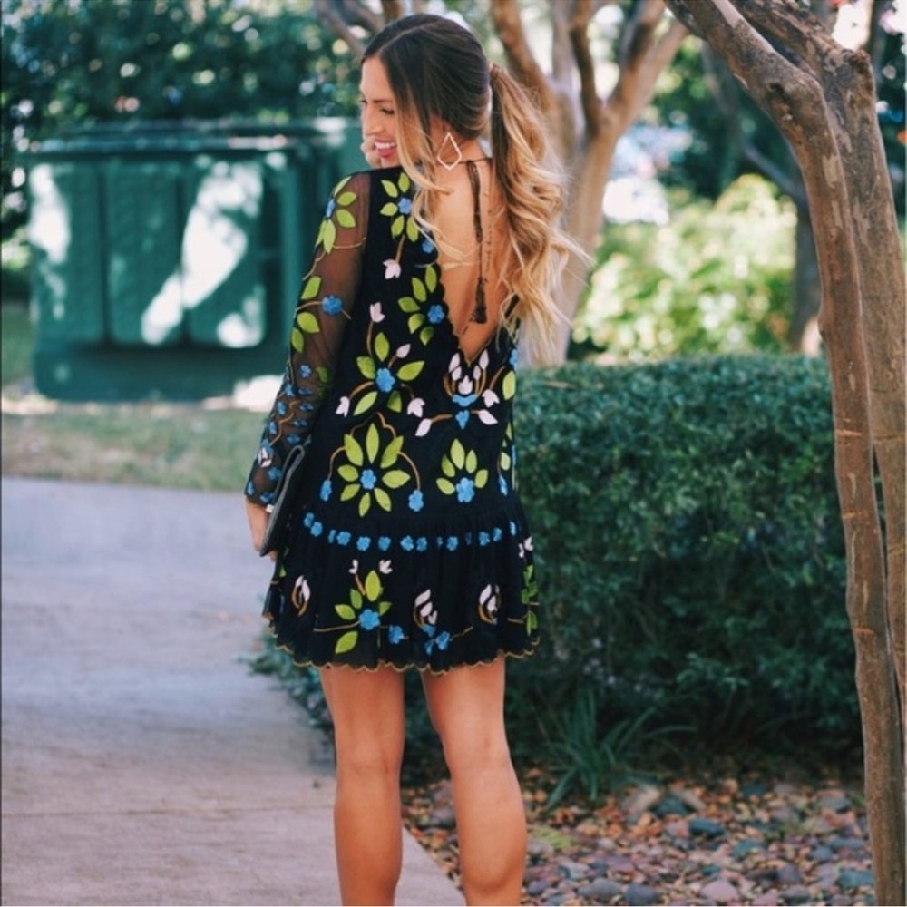 Free People Hearts are Wild Embroidered Floral Drop Waist Mini Dress Size: M - Picture 8 of 11